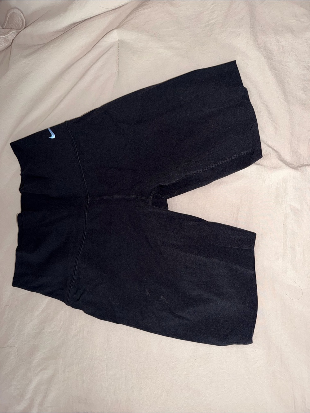 Nike Black High-Rise Bike Shorts with Light Blue Swoosh